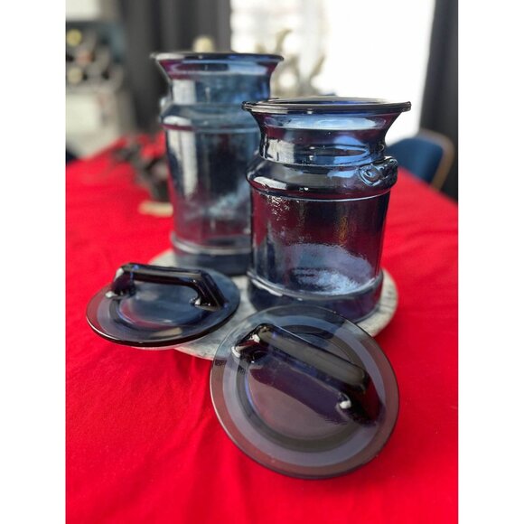 Vintage set of L.E. Smith cobalt blue glass milk can canisters - Picture 3 of 6